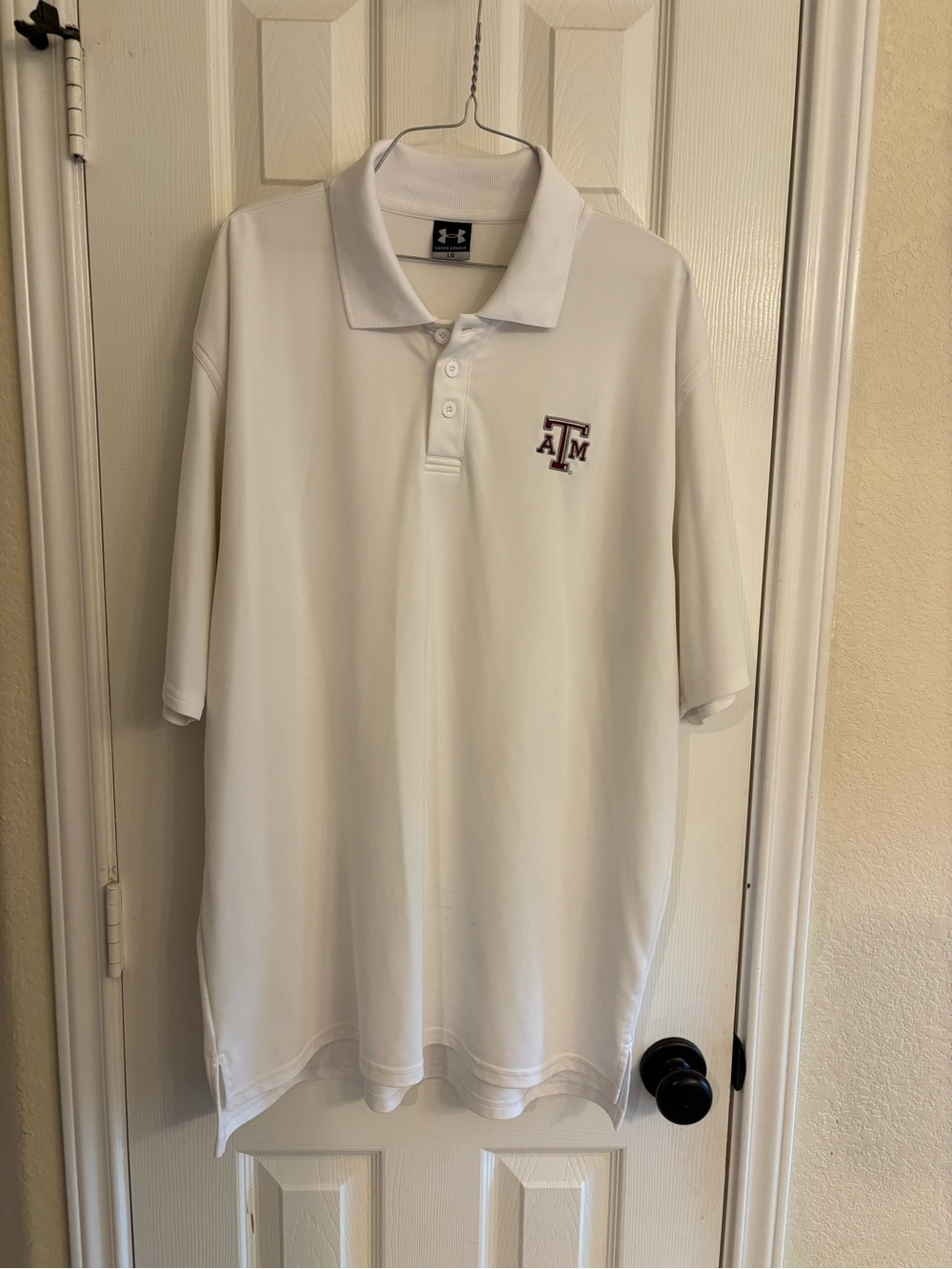 Under Armour Texas A&M Aggies Polo Shirt Men’s LG White Short Sleeve NCAA